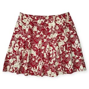 Dressbarn 24W 24 Red White Skirt Floral Knee Length Silk Cotton Blend